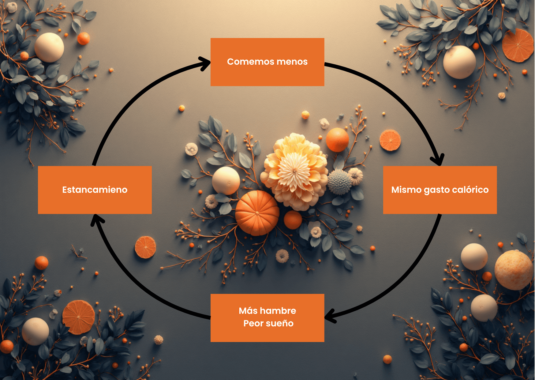 Diagrama que explica cómo el cuerpo se adapta cuando recortamos calorías en exceso.
