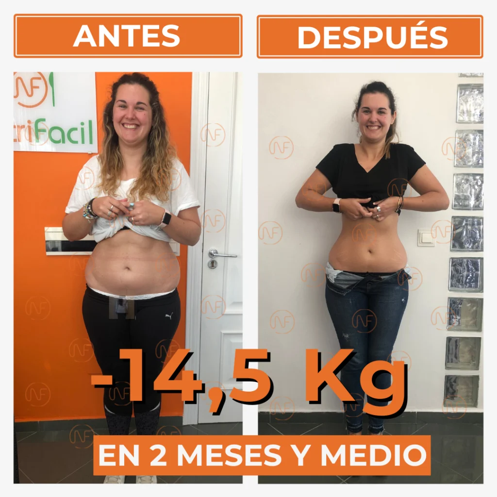 Antes y después de Lourdes Pérez tras perder 14,5 kg con nutrición personalizada