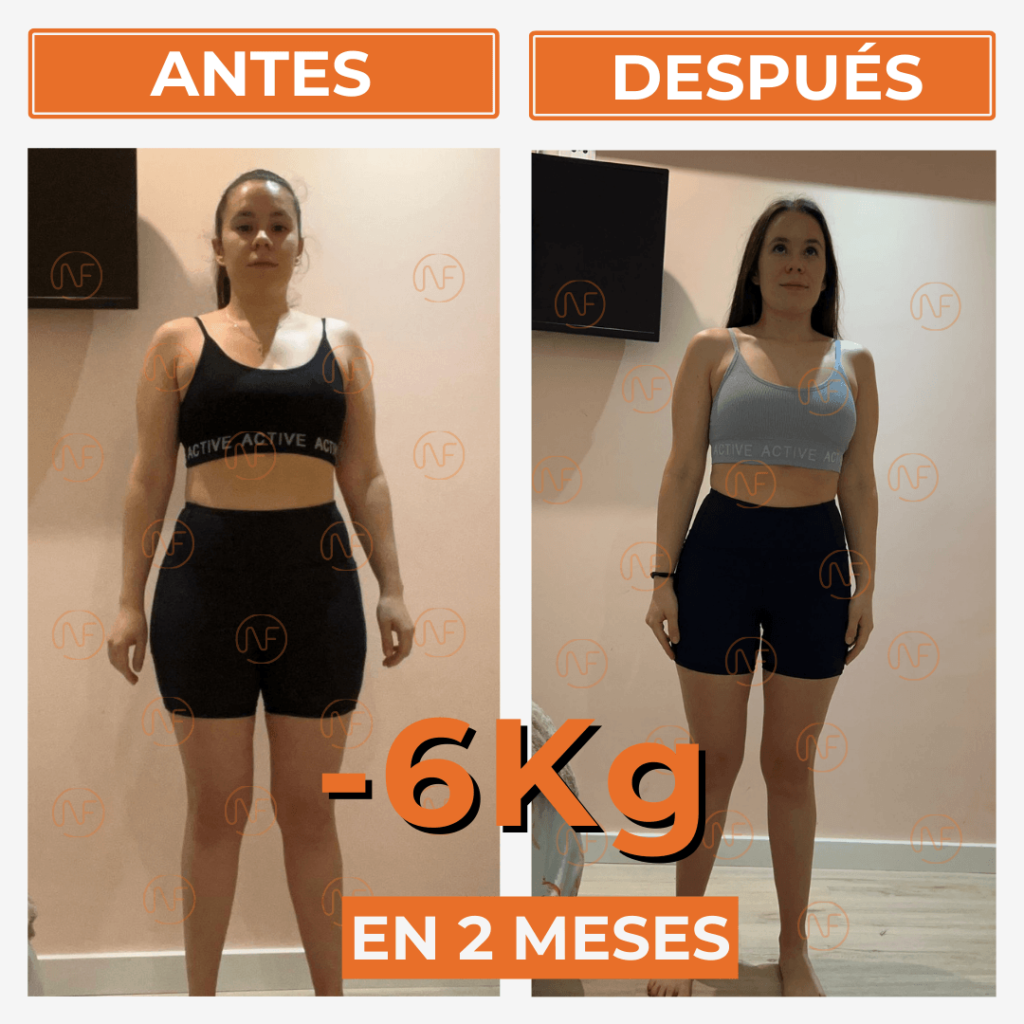 Antes y después pérdida de peso mujer 6 kg 2 meses Nutrifácil