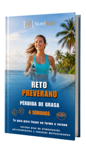 Portada del eBook Reto Preverano de Nutrifácil, una guía de 4 semanas para la pérdida de grasa con plan de alimentación, entrenamientos y consejos motivacionales.